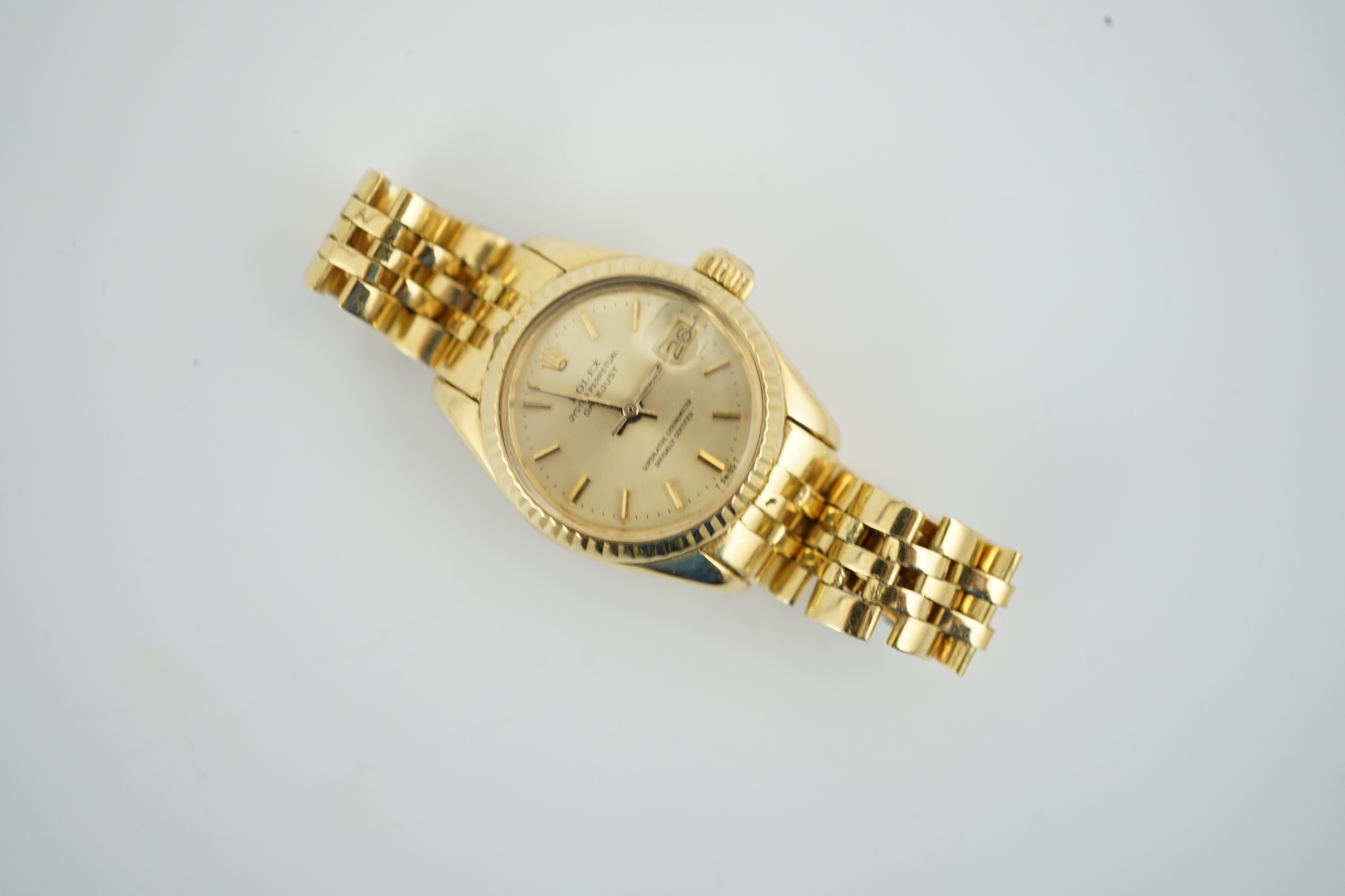 A lady's 1970's 18ct gold Rolex Oyster Perpetual Datejust wrist watch, on an 18ct gold Rolex bracelet